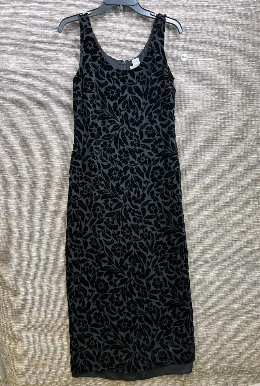 Vintage Express Dress Juniors 3/4 Black Floral Velvet Slip Maxi Formal Gown